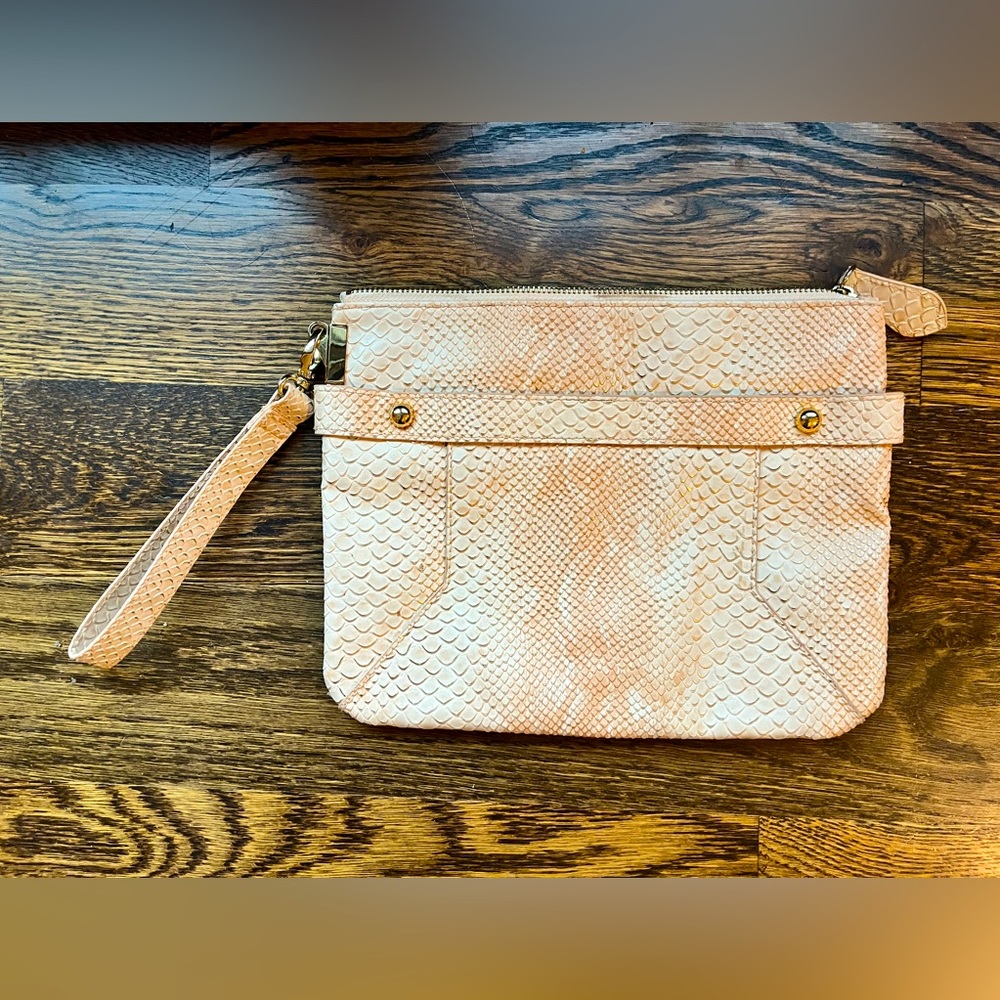 Vintage The Limited peach and gold faux snake skin clutch purse evening